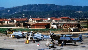  F-51Ds 7 Sqn RAAF in maintenance at Iwakuni Airfield, June 1950