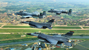 F-16 Falcons and A-10 Thunderbolt IIs fly over the Republic of Korea. Airmen from Osan Air Base joined Airmen from across the world to participate in Red Flag Alaska 09-03, schedules for July 23 - Aug. 7. The exercise is considered by many as the most intense training opportunity available to combat flying units. (U.S. Air Force photo/Lt. Col. Judd Fancher)